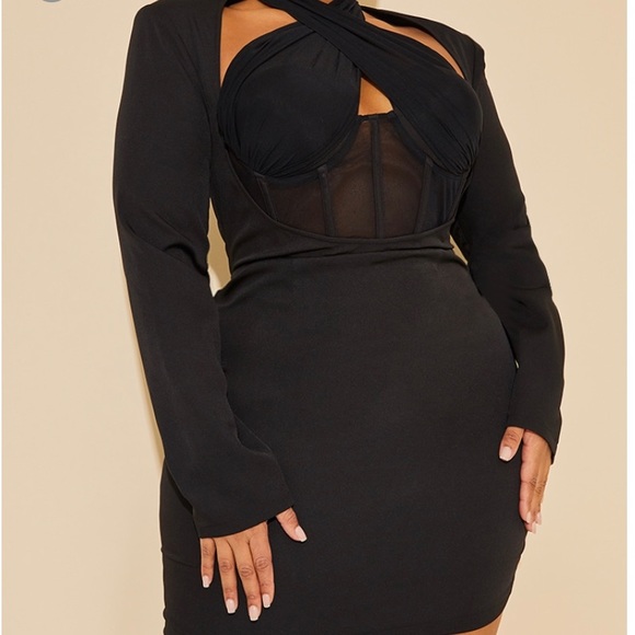 Plus Black Corset Cross front Bodycon Dress- 2X - Picture 1 of 3